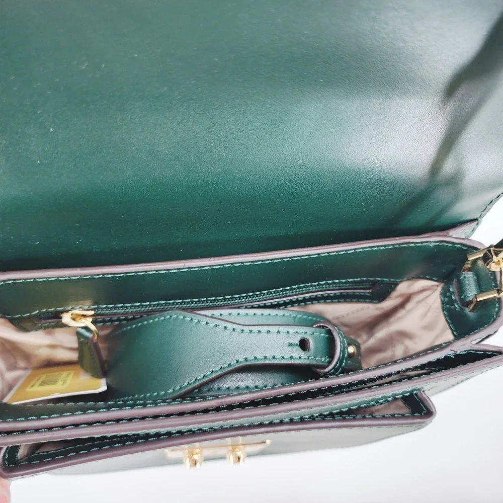 Michael Kors Sloan Editor Dark Green Leather Crossbody Bag Gold Hardware NWOT